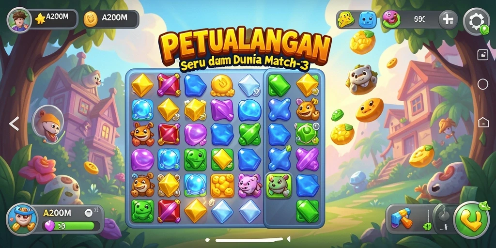 Tampilan gameplay A200M yang penuh warna dan menarik.