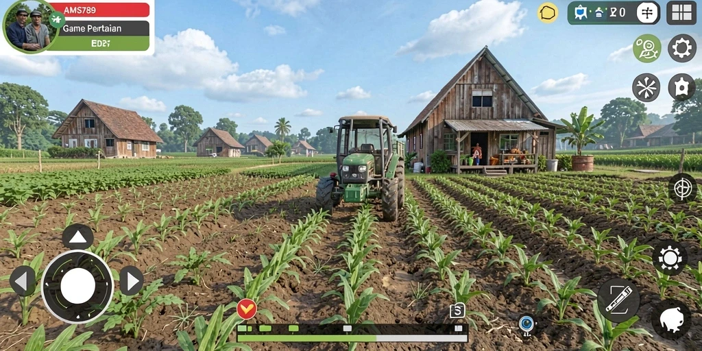 Screenshot gameplay <strong>AMS789</strong> menampilkan aktivitas bertani yang seru.