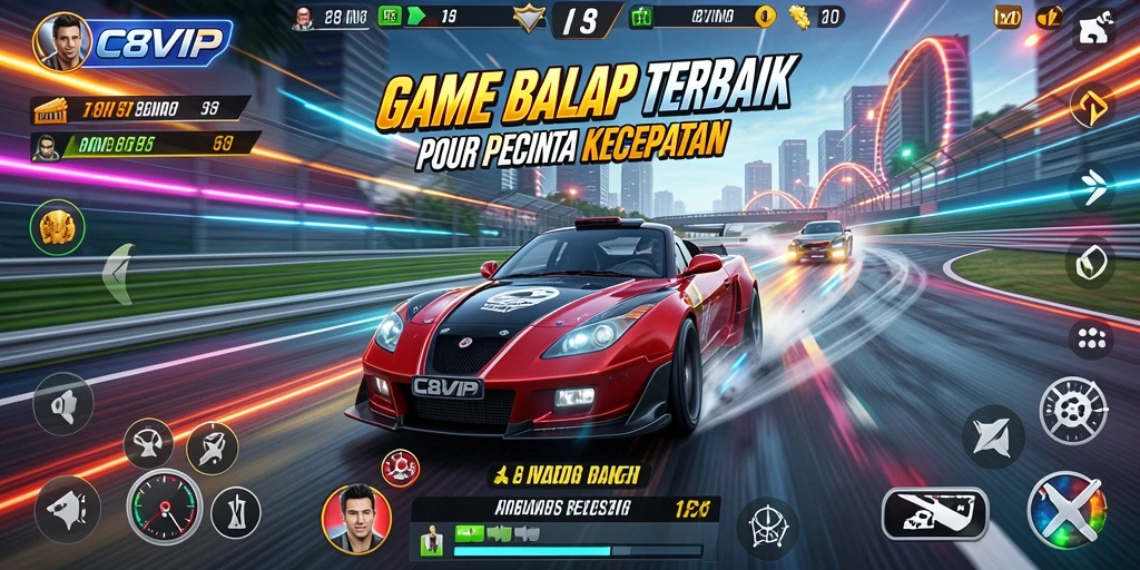 Screenshot gameplay C8VIP menampilkan aksi balap yang mendebarkan.