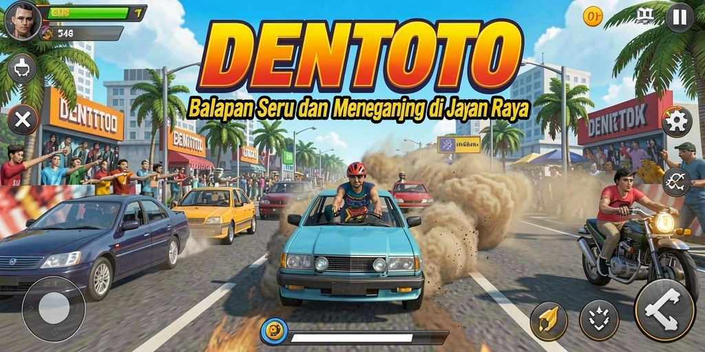 Gameplay DENTOTO dengan aksi balapan yang cepat dan mendebarkan.