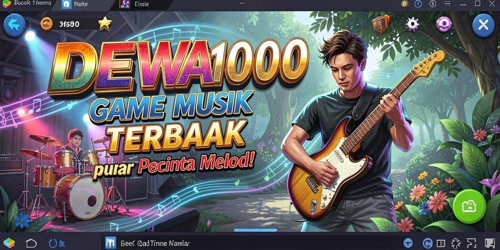 Tangkapan layar DEWA1000 yang menunjukkan gameplay musik yang seru.