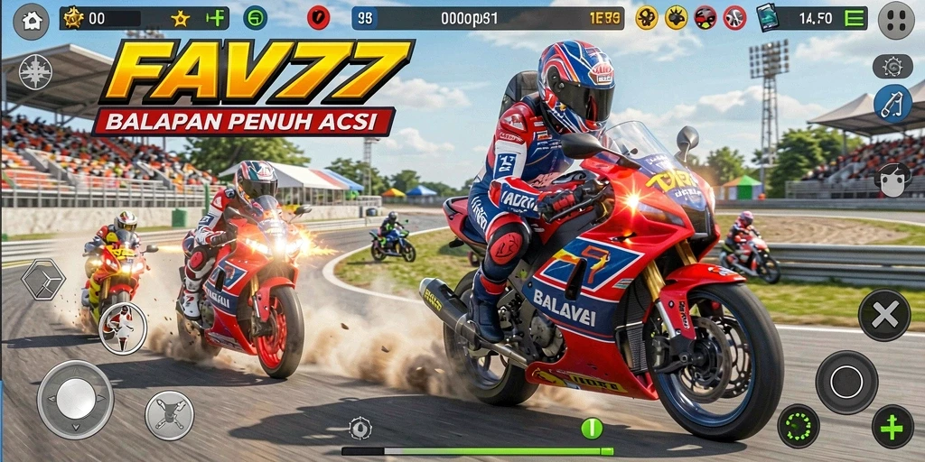 Screenshot FAV77 menampilkan balapan motor yang seru dan cepat.