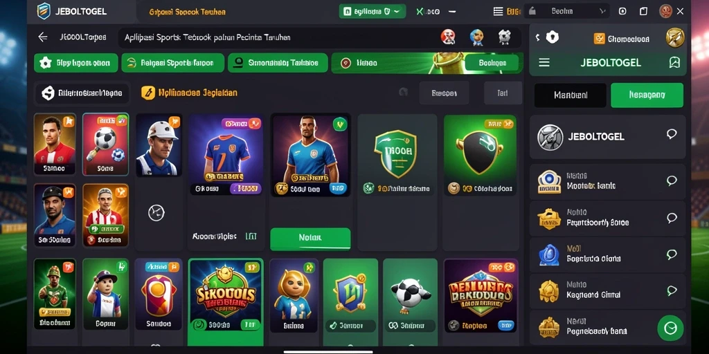 Tampilan antarmuka aplikasi JEBOLTOGEL dengan fitur sportsbook.