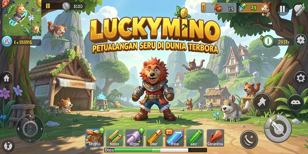Tampilan menakjubkan dari dunia terbuka di LUCKYMINO.