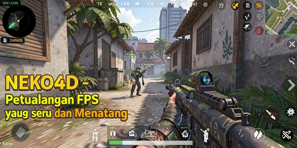 Tampilan gameplay menegangkan dalam NEKO4D saat bertempur di arena FPS.