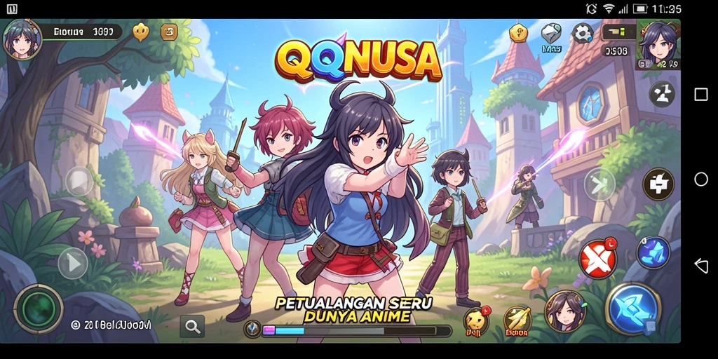 Screenshot dari gameplay seru QQNUSA yang menampilkan karakter anime.