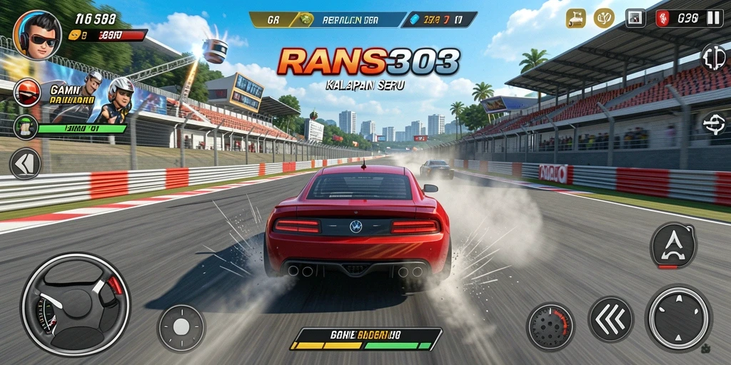 Screenshot RANS303 menampilkan aksi balapan mendebarkan di dalam kota.
