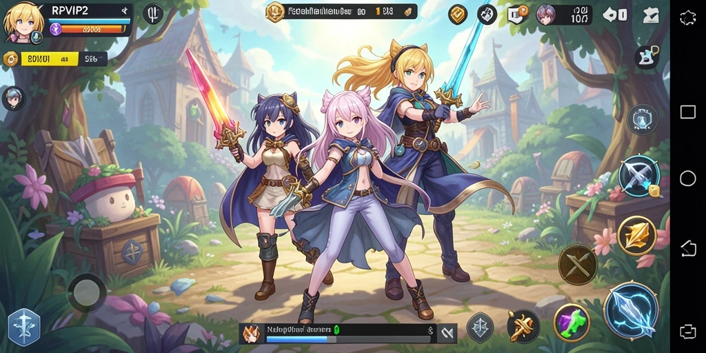 Tampilan utama gameplay RPVIP2 dengan karakter anime yang memukau.