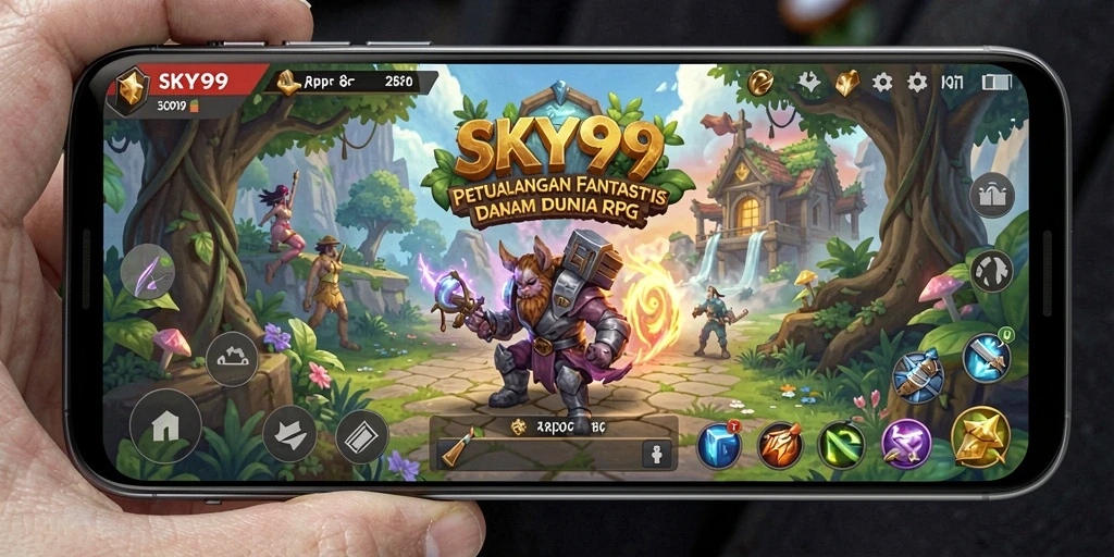 Tampilan gameplay mendebarkan dari SKY99 saat berpetualang di dunia RPG.